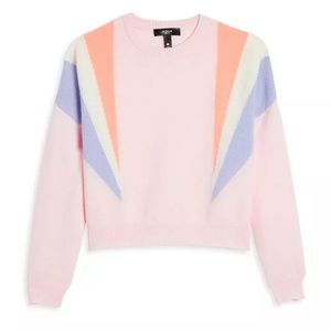 AQUA Cashmere Girls' Cashmere Colorblock Panel Crewneck - Big Kid